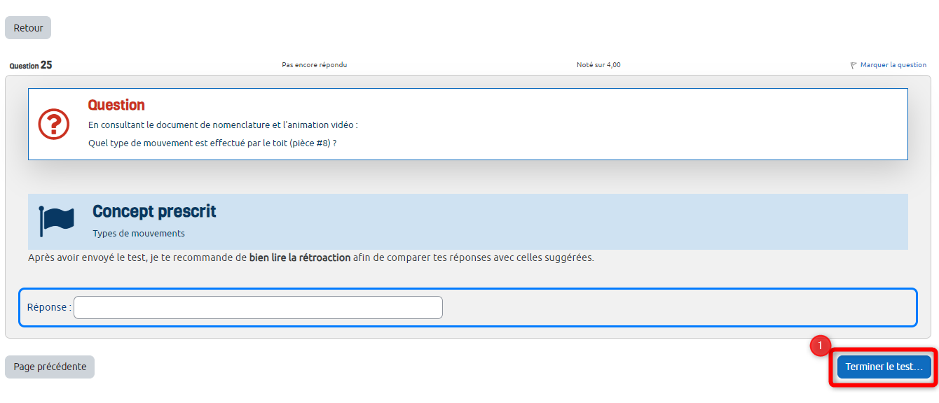 Terminer le test